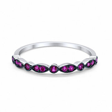 Half Eternity Wedding Band Round Simulated Amethyst CZ 925 Sterling Silver